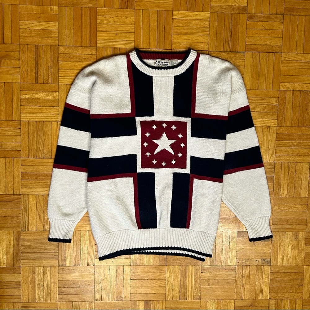 Cotton Traders Blue Red White Star Mens Large Sweater